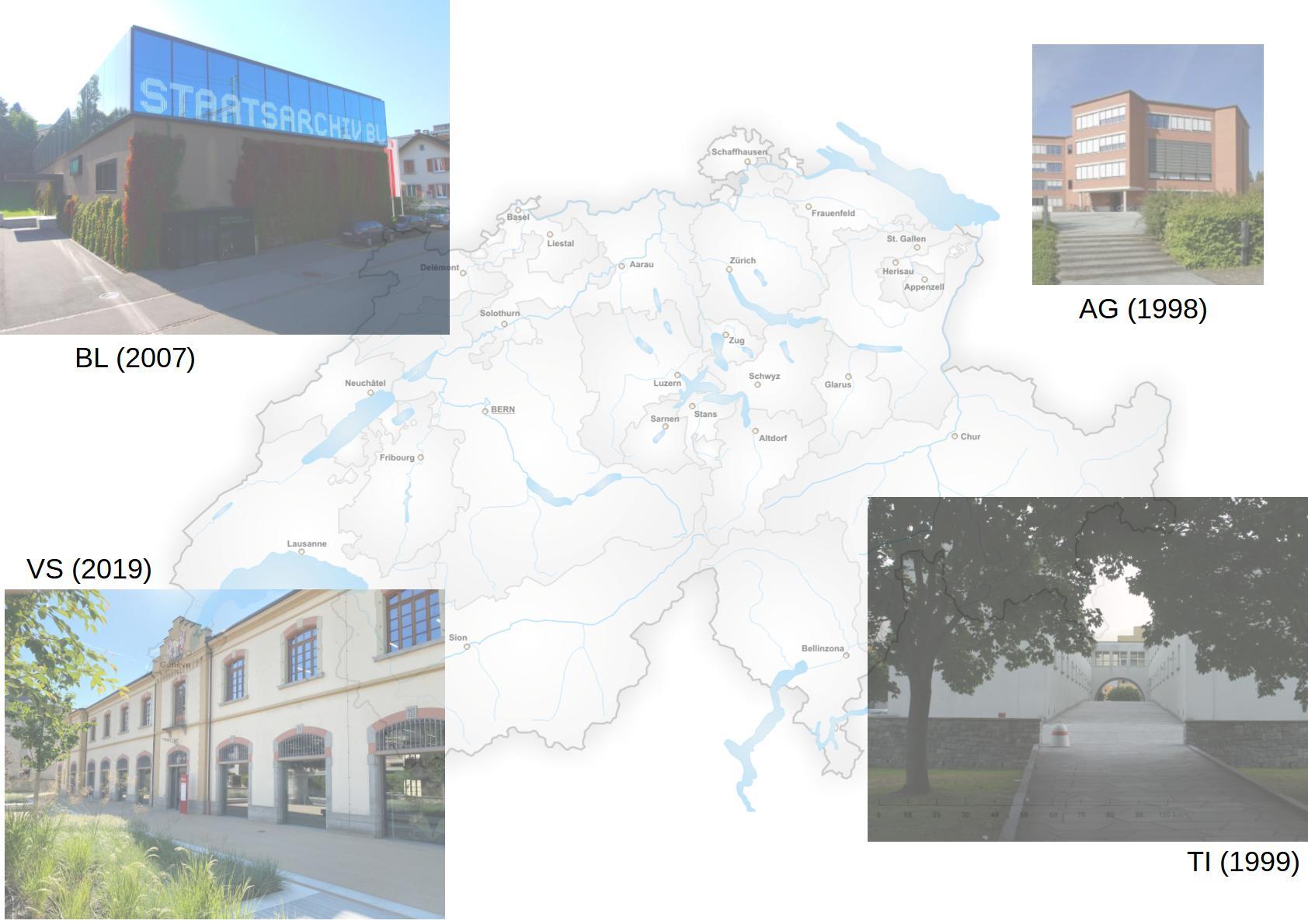 Montage d'une carte de la Suisse et de photos de bâtiments